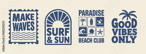 Vintage Surf And Sun Typography Graphics With Beach Club And Good Vibes vector illustration