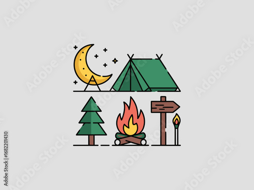 Cartoon Campfire Cooking Pot Over Open Flame Illustration
