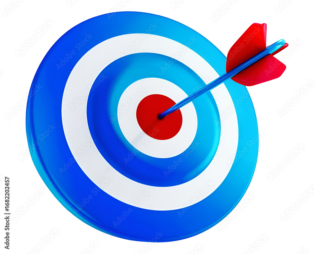 A vibrant target with a red arrow striking the center, symbolizing achievement and focus in business goals and strategies.