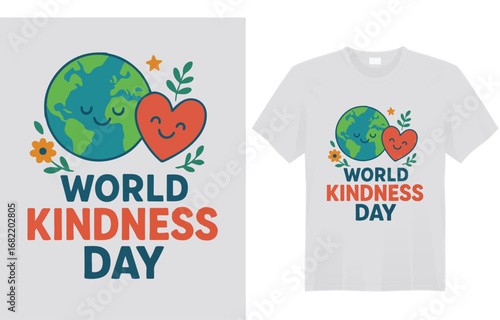 World Kindness Day t-shirt design featuring uplifting quotes, heart and hand symbols, and bright, cheerful colors to spread positivity, compassion, and unity everywhere.