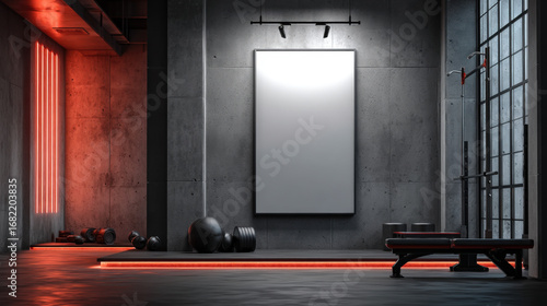 Wallpaper Mural Blank poster frame mockup in modern gym interior with neon lighting Torontodigital.ca