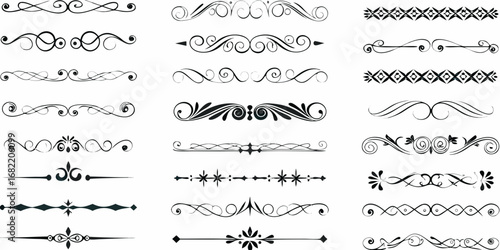 Collection of ornate black decorative dividers and flourishes for graphic design and page layout