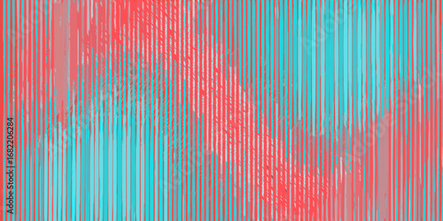 Abstract vertical lines with a glitch effect in coral and teal colors