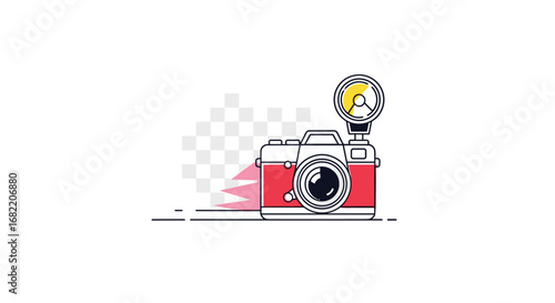 Capturing moments with a vintage camera and flash, ready to shoot vibrant memories in style