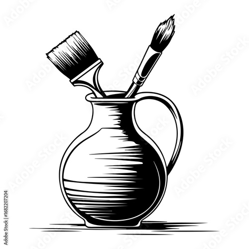 The pot and the brush, symbols of arts and crafts—are unique visual elements that can be used in promotional designs for posters, banners, digital content, or handicraft exhibitions.