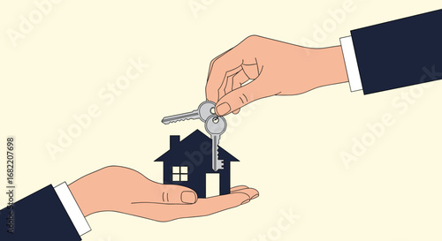 Handing over keys to a new home symbolizes ownership transfer, a significant business transaction.
