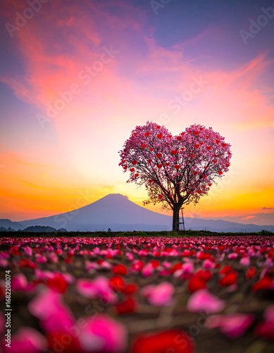 Wallpaper Mural Heart-shaped tree at sunrise over a mountain Torontodigital.ca