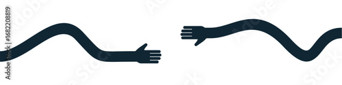 Waving hand reach eachother vector for friendship, communication, and human connection. Useful for illustrating a simple, modern look for a social media app or a website.
