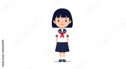 Charming young Japanese schoolgirl in iconic sailor uniform, ready for education and adventure.
