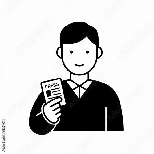 Smiling person holding a press ID card, representing journalism and media access.