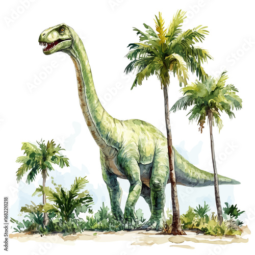 Argentinosaurus, watercolor drawing vector, isolated on a white background.