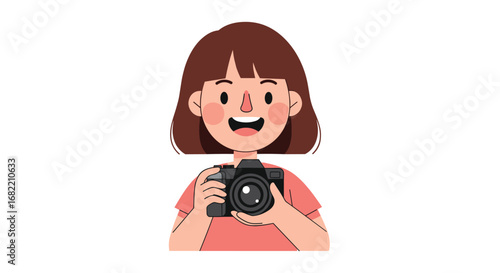 Joyful young artist capturing moments with a professional camera, ready to create stunning visuals