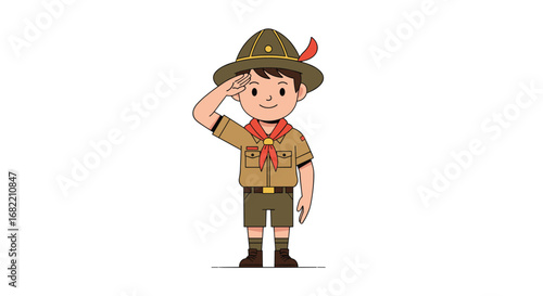 Young scout salutes smartly in uniform, embodying adventure and youthful spirit