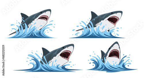 Dynamic sharks breaching water create thrilling ocean adventure visuals