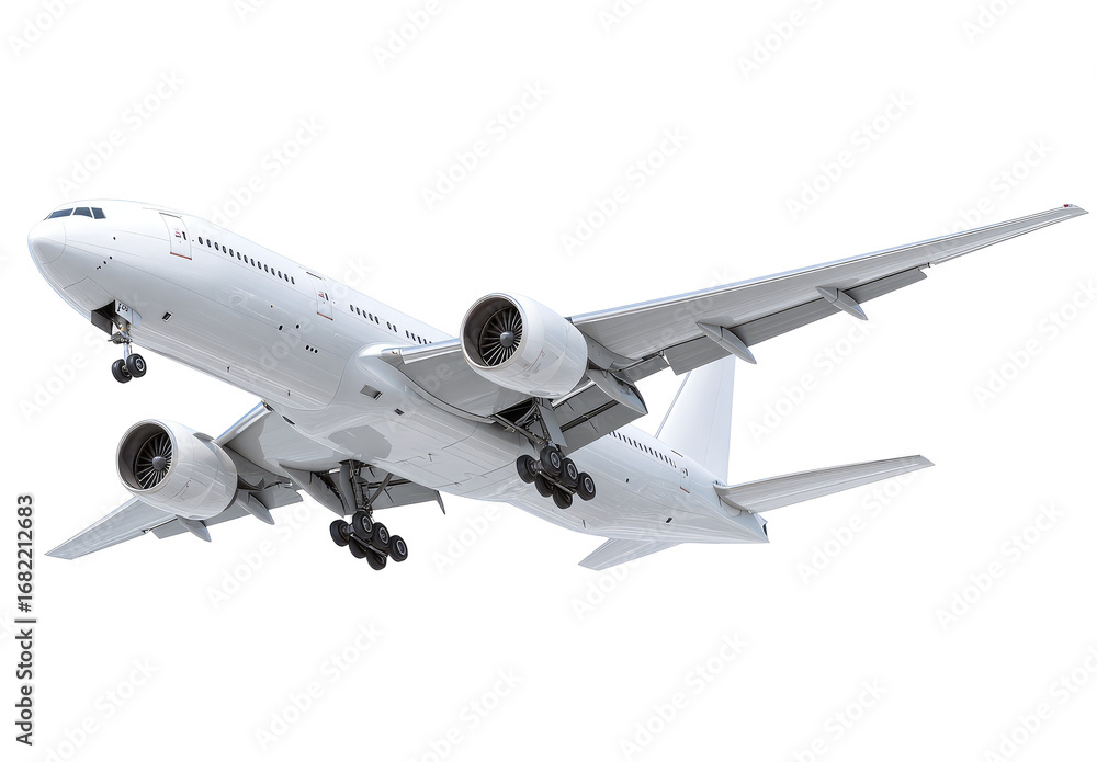 Obraz premium White airplane in flight, angled view