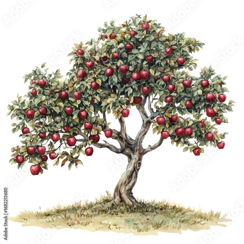 Apple Picking Fall Orchard, watercolor drawing vector, isolated on a white background.