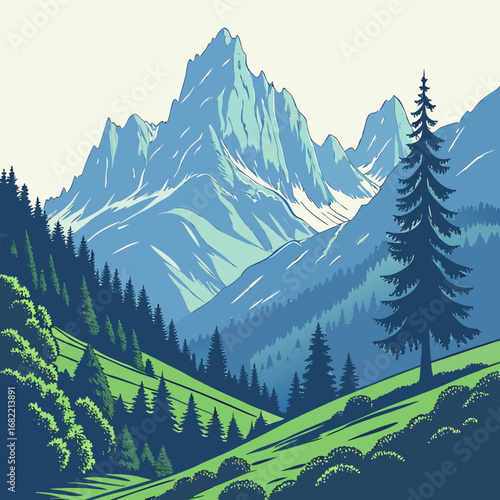 Blue sky mountain view set vector design