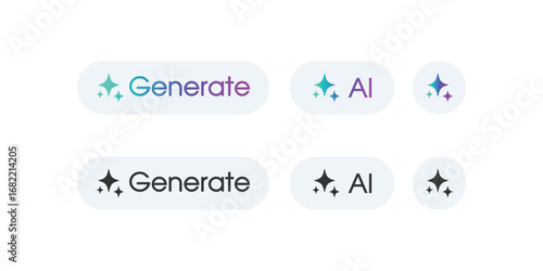 Generate AI button user interface. Artificial intelligence Generate press button in trendy neumorphic style for app, website, and interfaces. UI UX elements. Vector illustration.