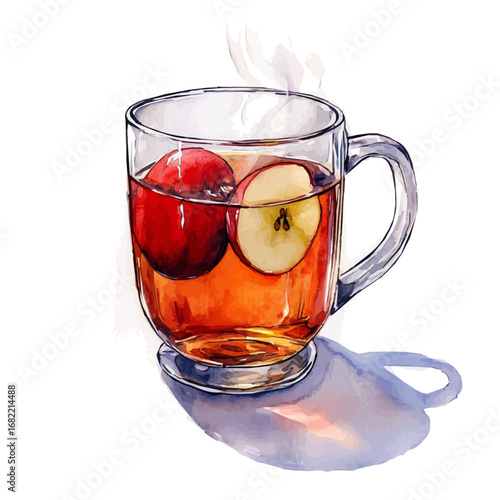 Apple Cider Mug Steam, watercolor illustration vector, isolated on a white background.