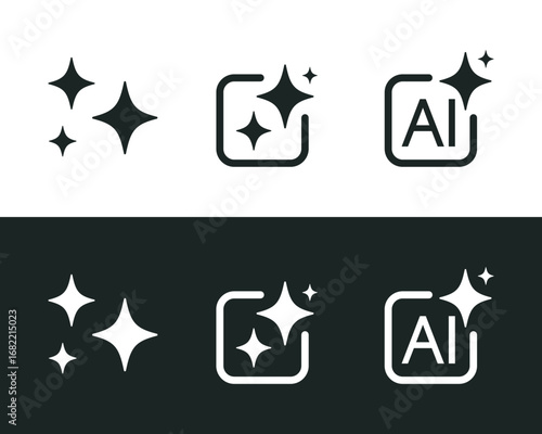 Set of AI generate icon. AI sparkle star with square icon. Artificial intelligence technology and Machine learning concept. Generate symbol for application and web. Vector illustration.