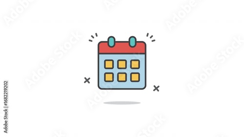 Looping Calendar Icon Animation. Flat minimalist design of monthly planner schedule reminder symbol, isolated on white background