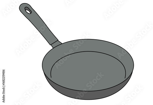 Simple frying pan kitchen utensil illustration for cooking, food preparation, recipe design, household kitchenware, culinary education, and restaurant promotional content isolated on white background