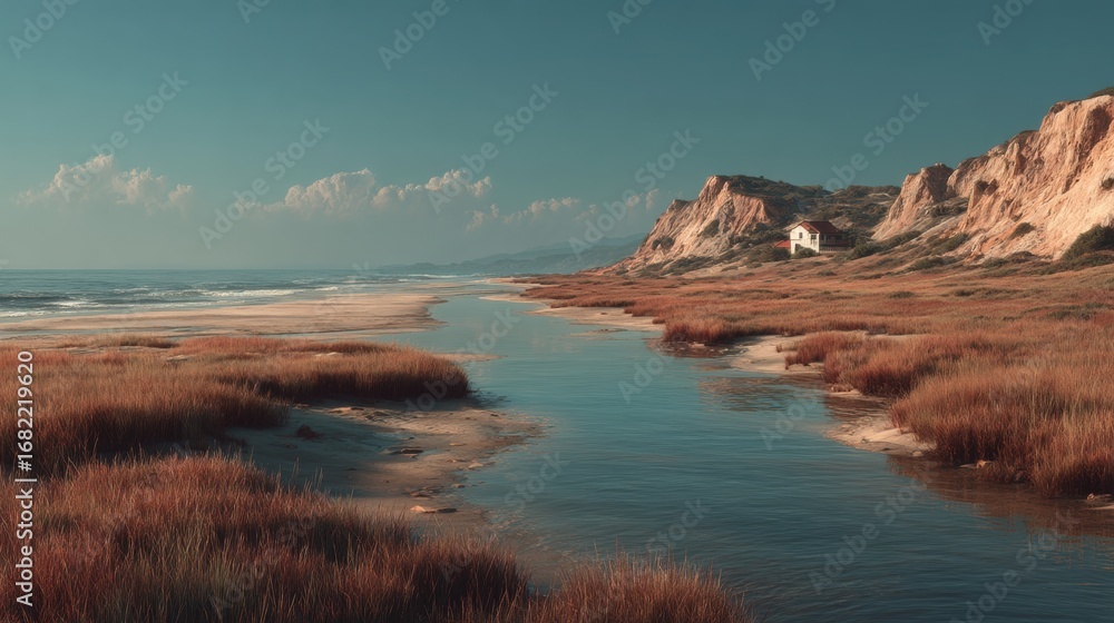 Fototapeta premium Autumnal Coastal Stream and Sandy Beach