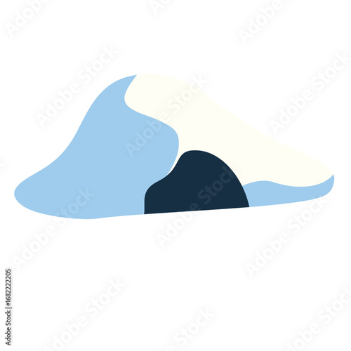 "Flat 2d illustration of a tall snowy mountain with steep icy slopes, symbolizing frozen natural landscape, perfect for outdoor adventure and travel designs."
