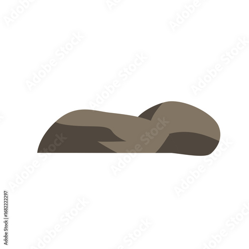 "Flat 2d illustration of a natural brown stone boulder with smooth terrain shape, perfect for outdoor, geology, and environmental creative projects."