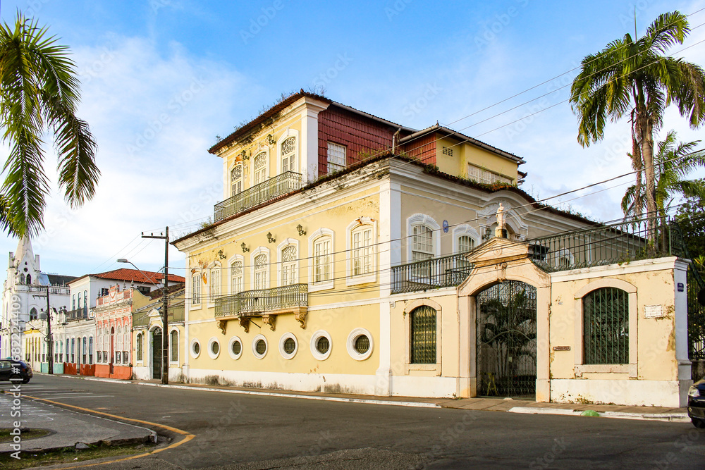 Naklejka premium Facade of the Cristo Rei Palace, a three-story building, in Gonçalves Dias square, in the city of São Luís, capital of the state of Maranhão, northeastern Brazil.