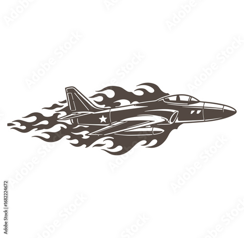 Illustration of a jet fighter plane with flames vector artwork design on white background
