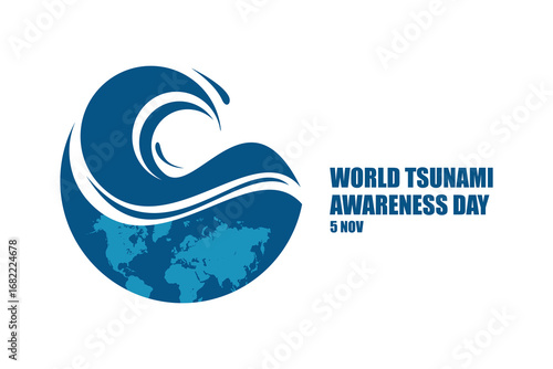 Symbolic illustration for World Tsunami Awareness Day on November 5. Wave and globe design representing global awareness, disaster preparedness, and ocean safety.