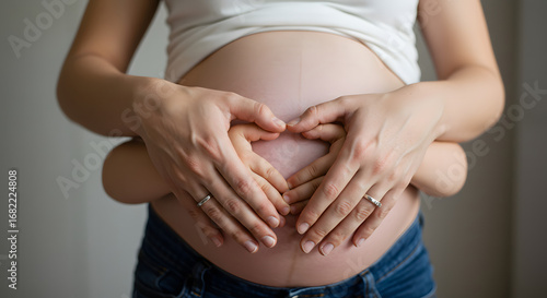 Wallpaper Mural Pregnant woman's belly cradled by hands forming a heart shape, with a child's hands included. Torontodigital.ca