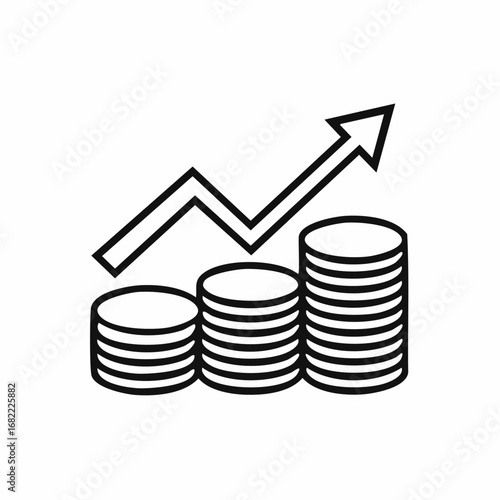 An upward trending graph showing increasing stacks of coins, symbolizing financial growth and investment success
