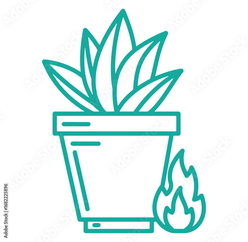 Modern illustration of a potted plant with flames representing a burning situation