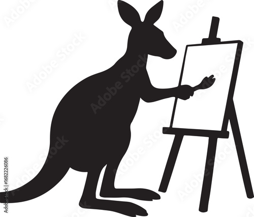 Black silhouette of a kangaroo painting on an easel artist