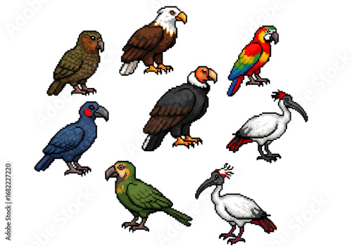 8-Bit rare cute Birds pack PNG - Pixel Art