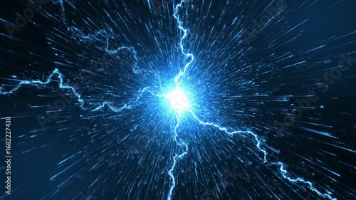 Abstract depiction of a powerful blue energy burst or explosion in space.