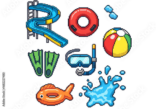 8-Bit aqua park pack PNG - pixel art 