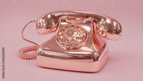 Rose gold rotary phone on pink background (6)