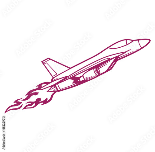 Vector illustration of a modern jet fighter with exhaust flames against a white background