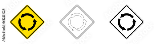 Roundabout Ahead Traffic Sign PI-3 in Vector Format