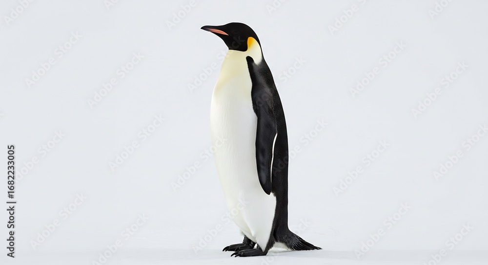 Fototapeta premium Kaiserpinguin steht elegant vor hellem Hintergrund. AI Generated