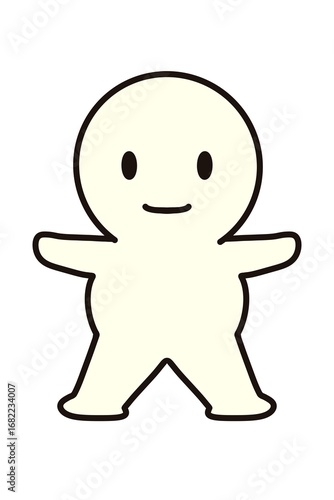 A simple full-body portrait of a figure with arms spread wide.