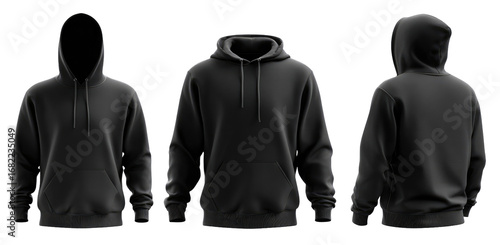 Three-view mockup of a black hoodie (1)