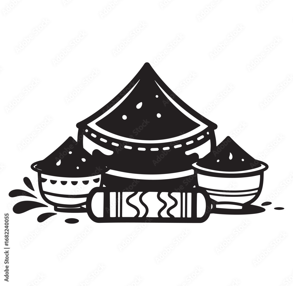 Fototapeta premium Black and white illustration of elements associated with the indian holi festival