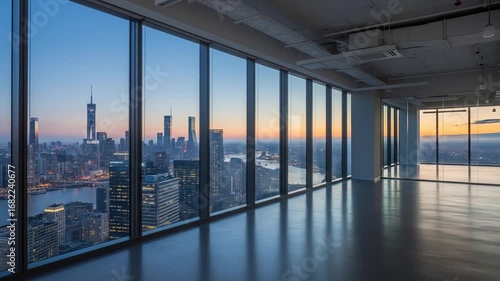 Stunning Sunrise Cityscape Viewed from Modern Office Space