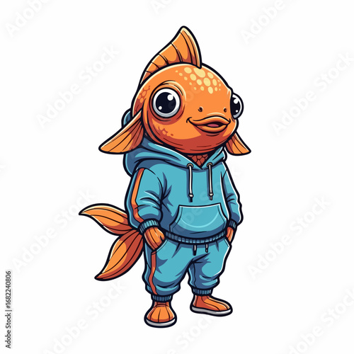 Cute Orange Fish in a Blue Hoodie and Sweatpants.