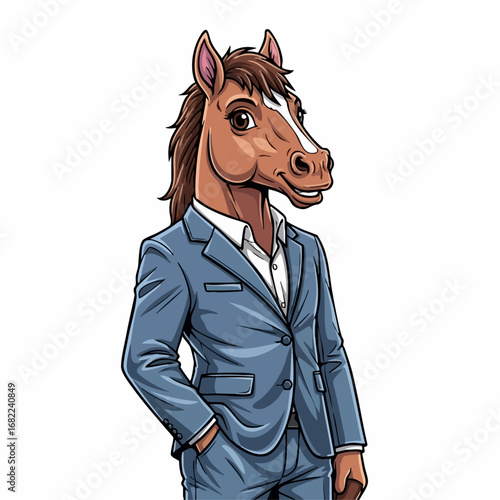 Horse-Headed Man in Suit: A Unique Anthropomorphic Illustration.