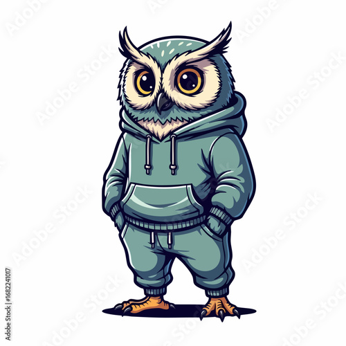 Cool cartoon owl character wearing a stylish blue hoodie.